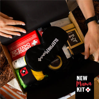 Opening a New Mama Kit Gift Hamper. Silk eye mask, foot rub for New Mum, Best pregnancy gifts, maternity leave gifts, Gift Hampers Sydney, Brisbane New Mum gift, Melbourne gift hampers, Gifts delivered to maternity ward, Best hampers for New Mums